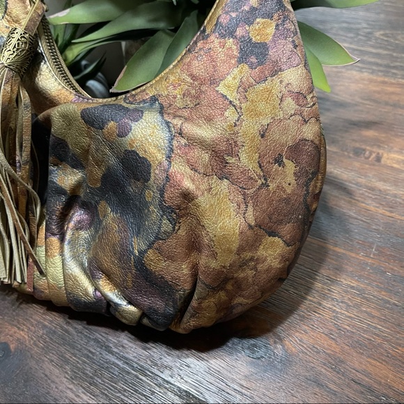 inge metallic shoulder mini bag leather tassel gold copper silver pewter Rare - Picture 6 of 11